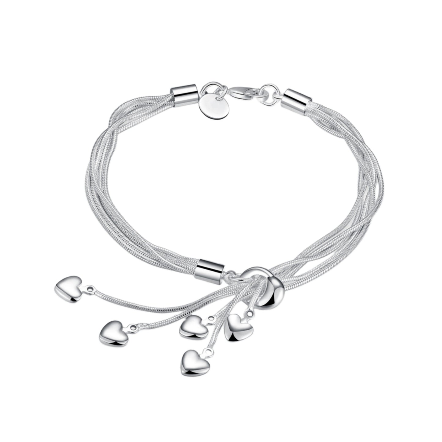 Silver Plated Five Heart Bracelet for Women