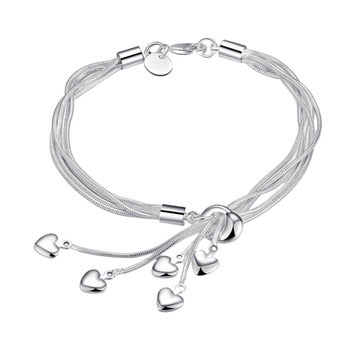 Silver Plated Five Heart Bracelet for Women