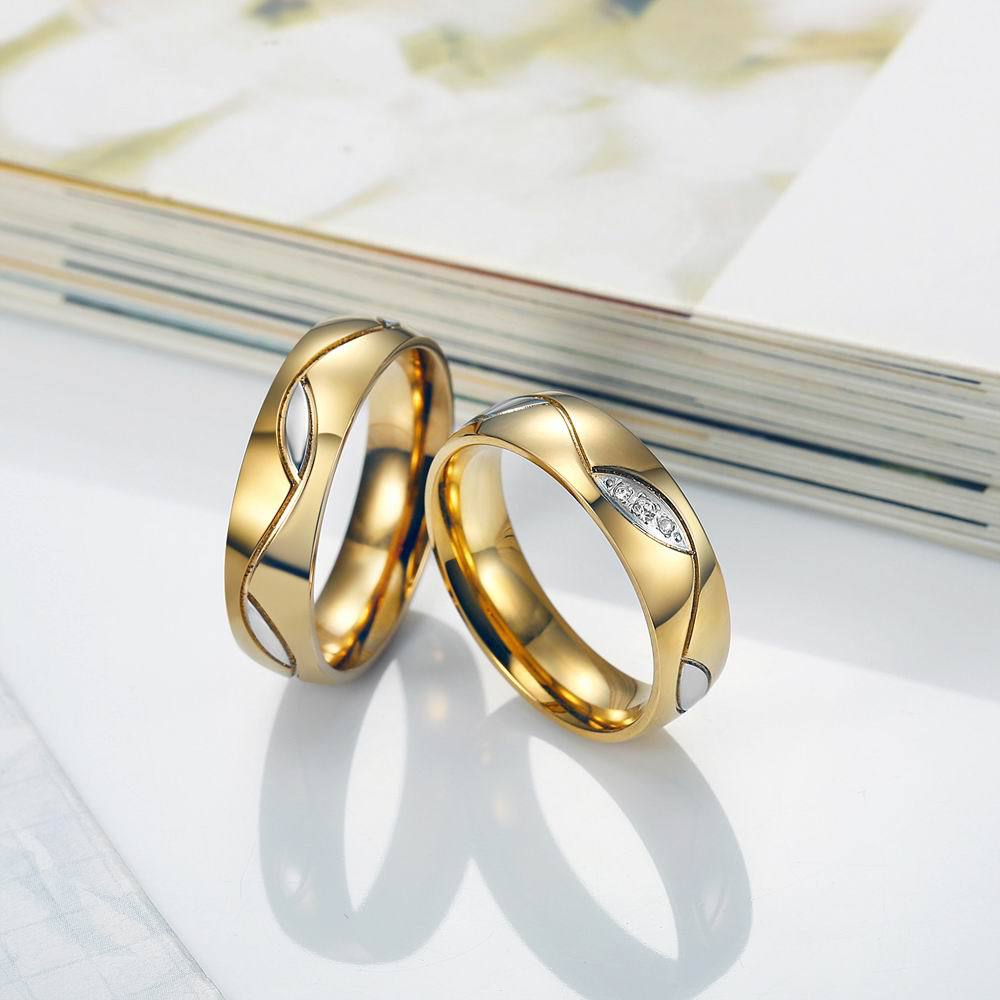 18K Gold Titanium Couple Rings with Diamond Accents