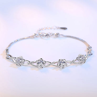 Silver Floral Bracelet with Purple Gemstones for Women