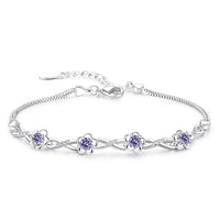 Silver Floral Bracelet with Purple Gemstones for Women