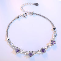 Silver Floral Bracelet with Purple Gemstones for Women