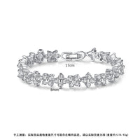 Silver Flower Bracelet for Women with Sparkling Stones