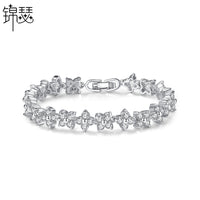 Silver Flower Bracelet for Women with Sparkling Stones