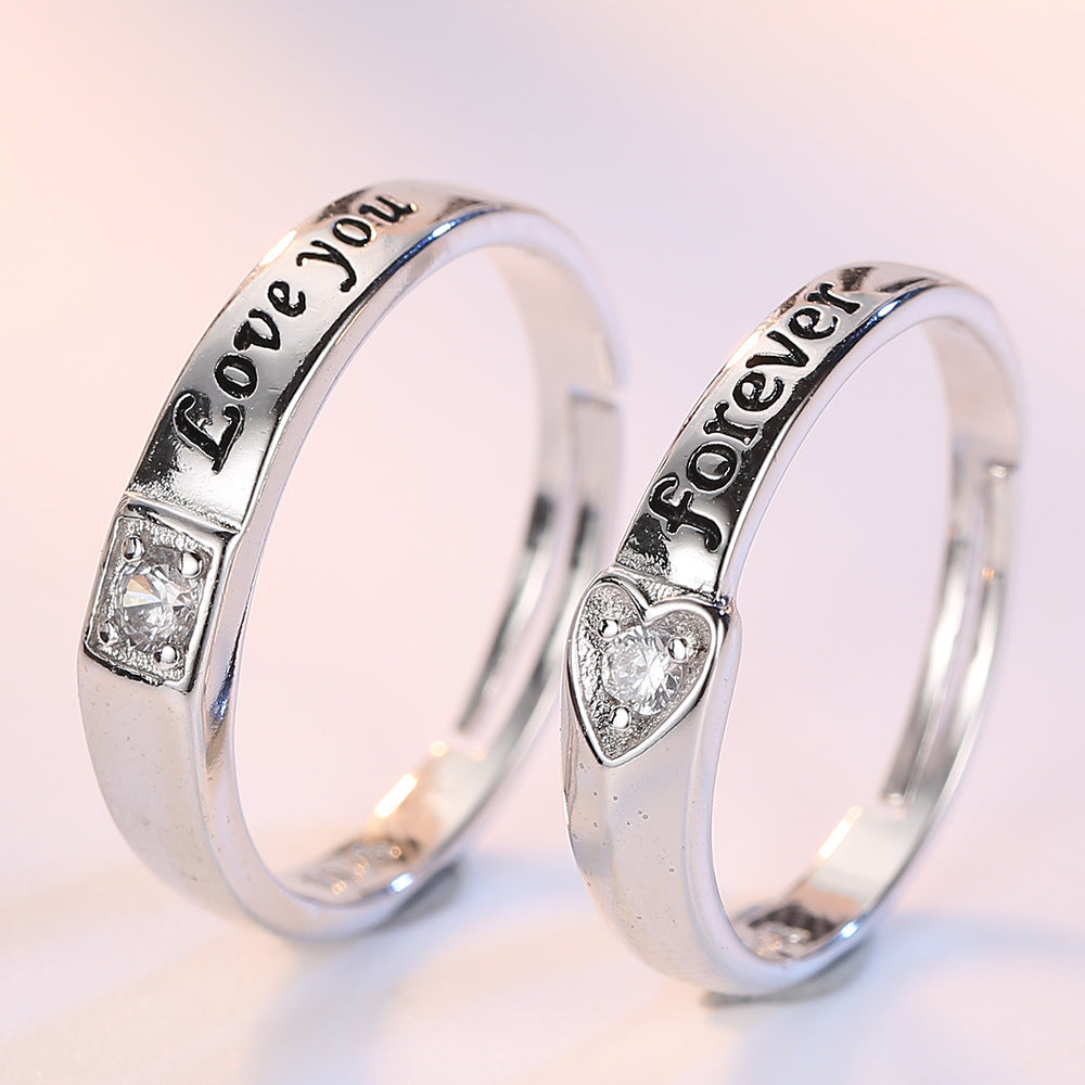 Silver Love Shape Couple Ring Adjustable Girl's / Women"s Jewelry