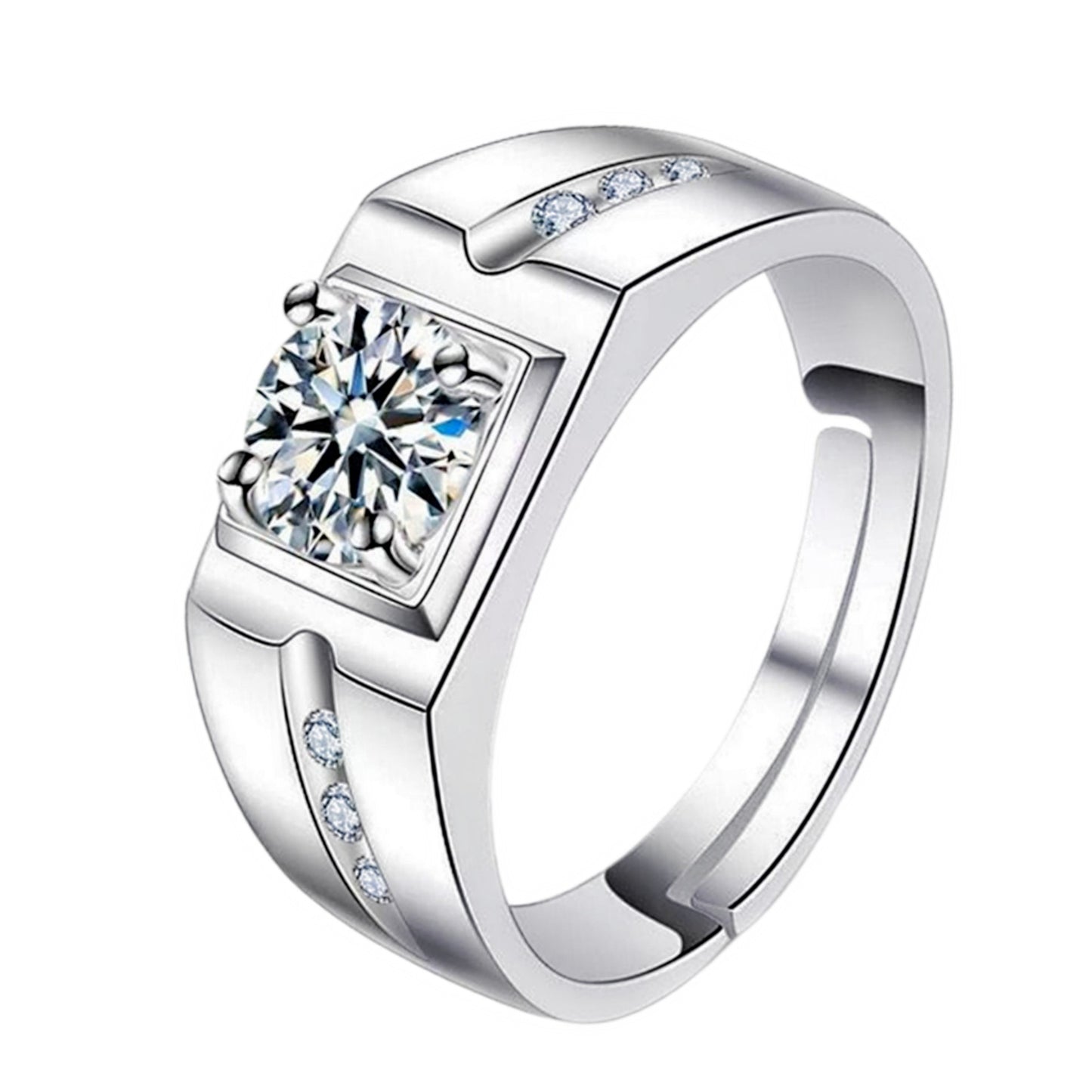 Men's 18K Platinum Plated Wide Diamond Ring