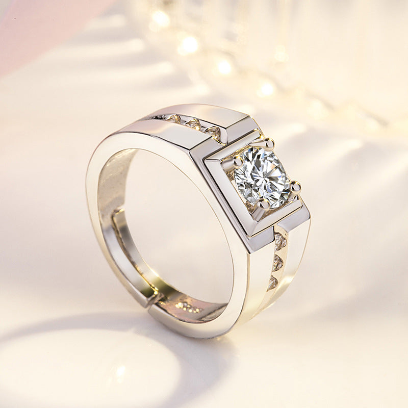 Men's 18K Platinum Plated Wide Diamond Ring