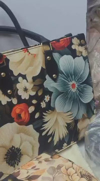 Premium Floral Print Tote Bag – Elegant Handcrafted Shoulder Bag with Top Handles - Black