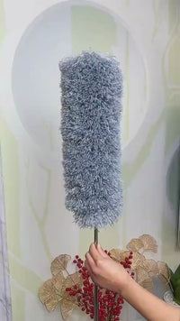 Microfiber Gray Fan Duster – Extendable Stainless Steel Long Pole & Bendable Washable Cleaning Brush